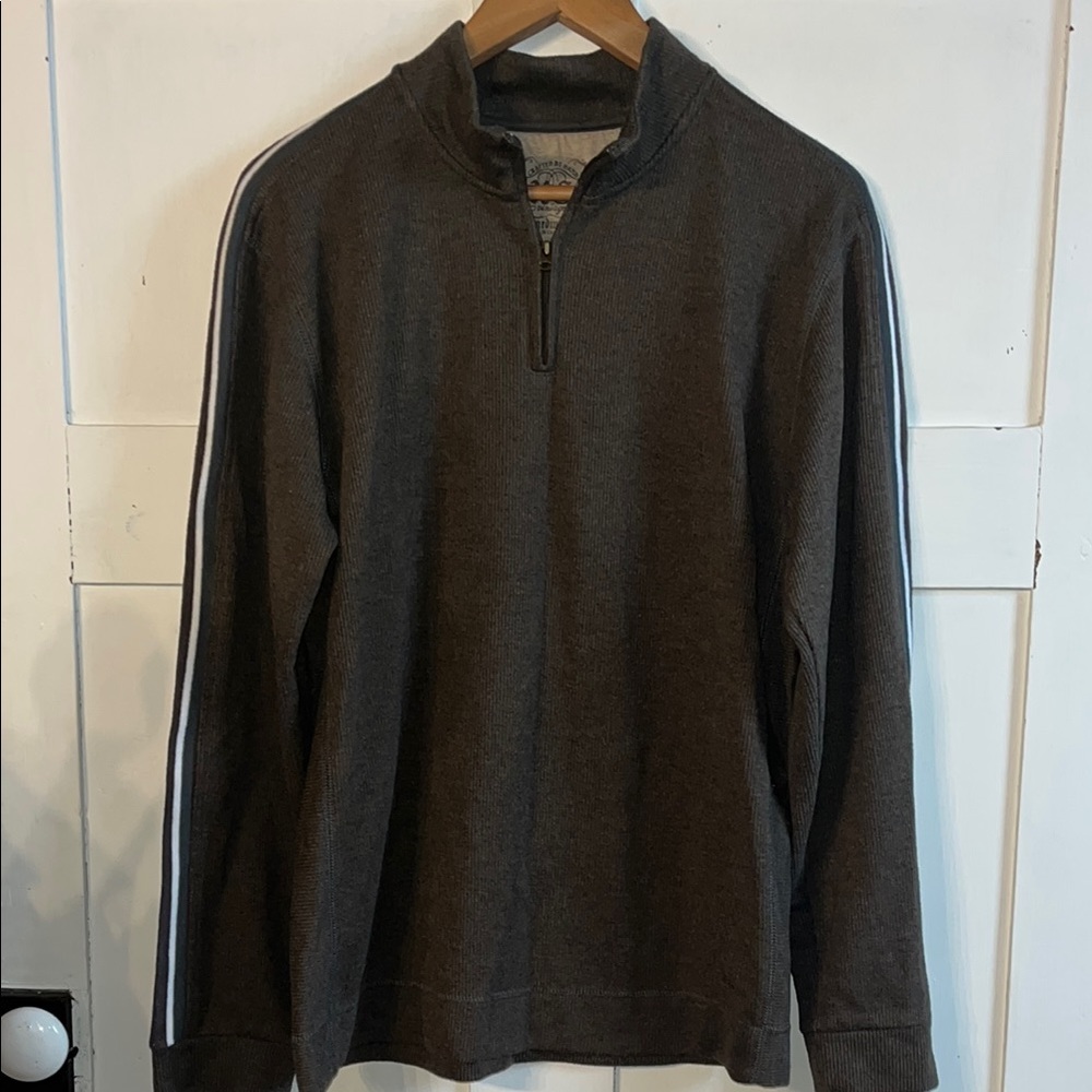 XG Hand Crafted Vintage Brown Striped Quarter Zip Long Sleeve Shirt Medium